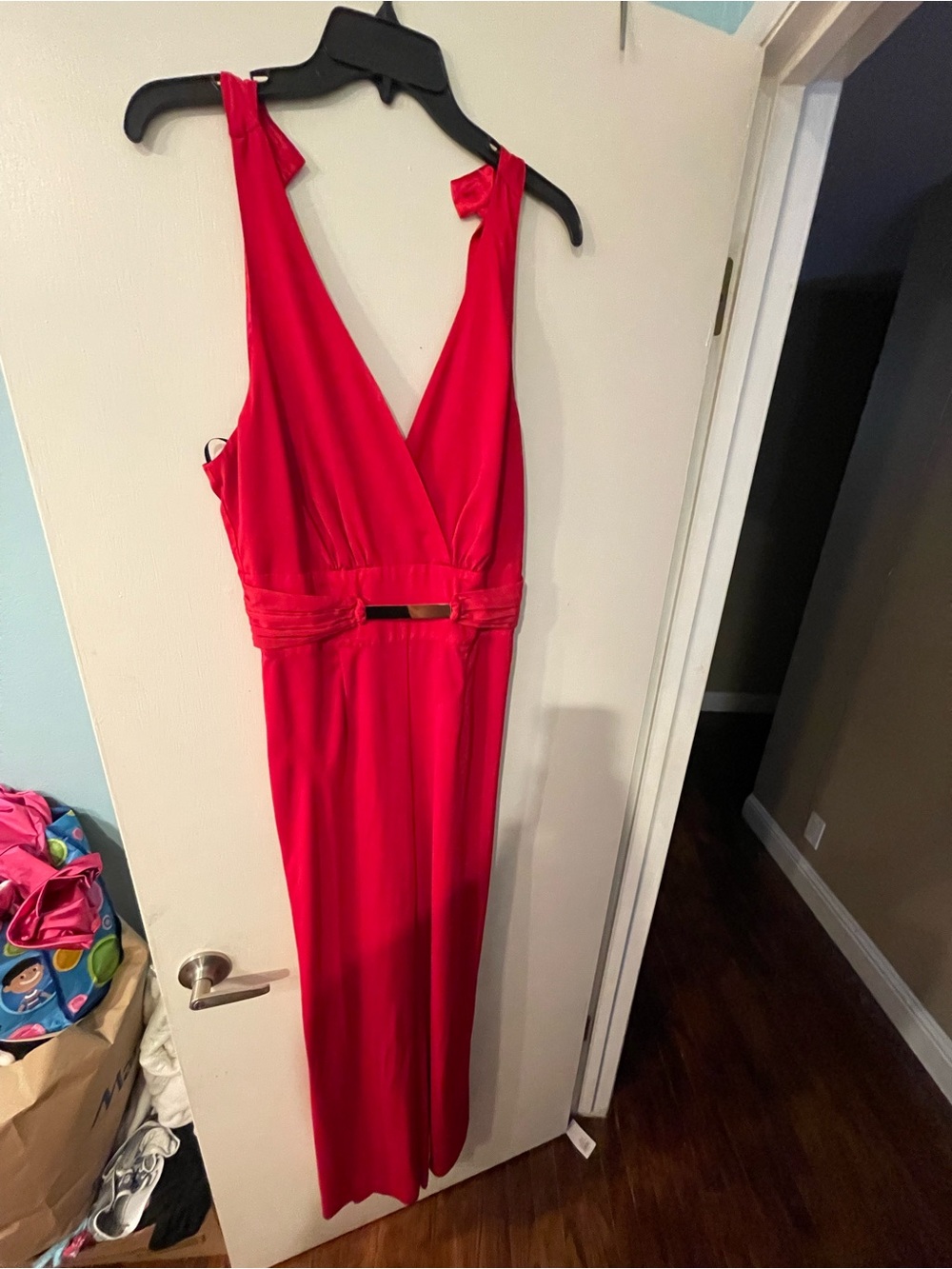 bebe Red Sleeveless V-Neck Maxi Dress